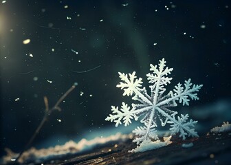 Single snowflake in winter wonderland scene