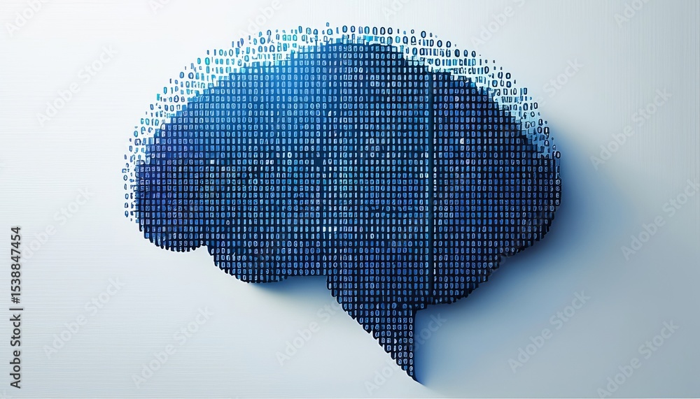 Aufkleber digital brain concept binary code forming a human brain shape on white background - ai, data, techno