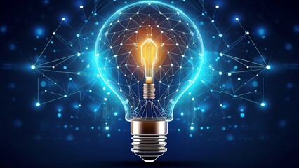 Digital Lightbulb Illustration with Glowing Connections Representing Technology, Innovation, and Ideas on a Dark Blue Background