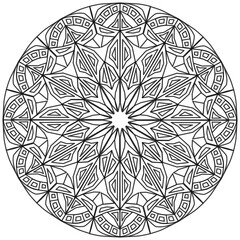 Mandala 375, ethnic, swirl pattern, object isolated on white background. Coloring page 434, hand drawn, vector.