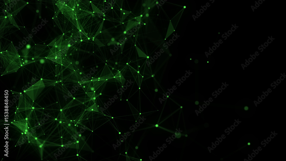 Poster network connection structure. abstract green background with moving dots, lines and triangles. futur