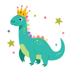 Adorable Cartoon Dinosaur Wearing a Crown Cute Illustration