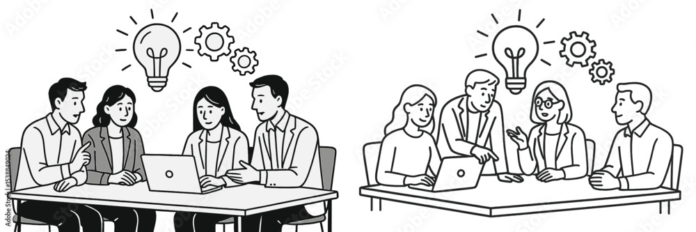 Poster Team members collaborating on innovative ideas during a brainstorming session in a modern office setting