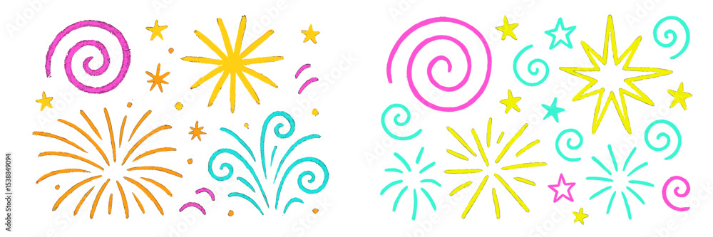 Poster Bright and colorful firework designs in various shapes and patterns for celebratory events