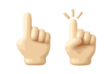 Hands raise in gesture of counting or signaling attention during a conversation with clear background and simple design