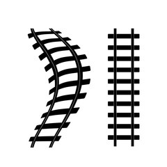 Vector illustration of two railroad tracks, one straight and one curved, isolated on a white background