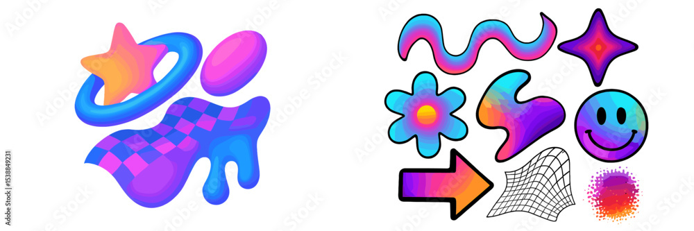 Poster creative abstract shapes and designs in vibrant colors highlighting modern digital art concepts