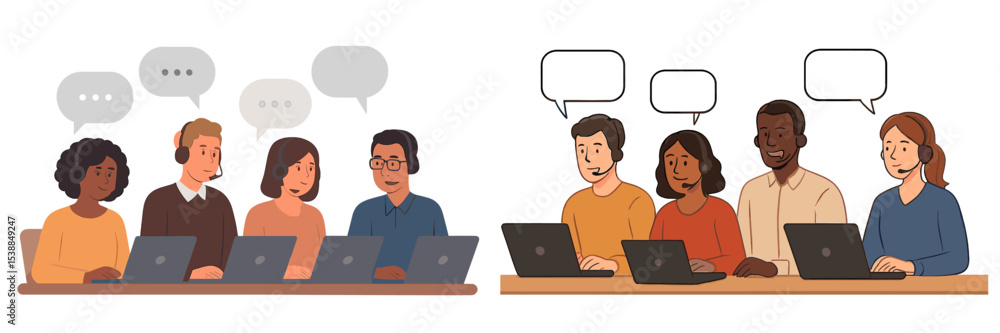 Poster Team members engage in a virtual meeting while working on laptops in a collaborative workspace during the afternoon