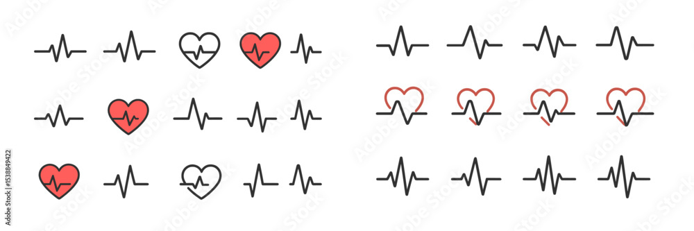 Aufkleber Heart rate icons in various designs and colors displayed side by side for visual representation of heartbeat patterns