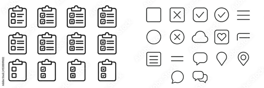 Aufkleber Various checklist and user interface icon designs for digital applications in a modern workspace setting