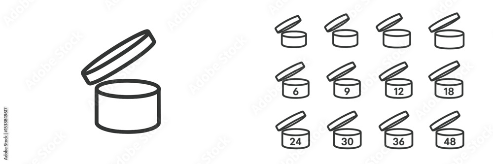 Poster various sizes of open containers displayed in a clean layout for easy viewing and selection of stora