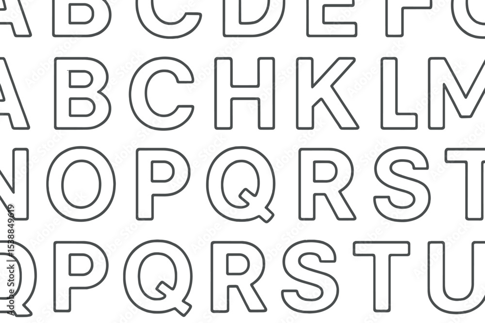 Aufkleber Continuous pattern of uppercase alphabet letters created with simple outlines on a white background