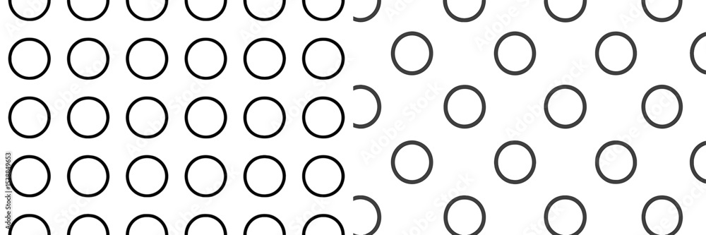 Poster Patterns of circles in contrasting colors arranged in neat rows on a white background at an abstract art exhibition