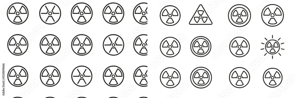 Poster patterns of radiation symbols displayed in various arrangements and sizes on a white background