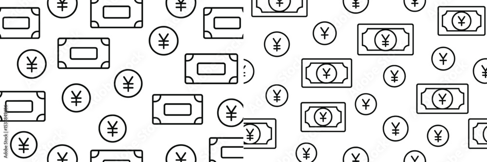 Aufkleber Pattern featuring currency notes and coins with yen symbol on a simple white background