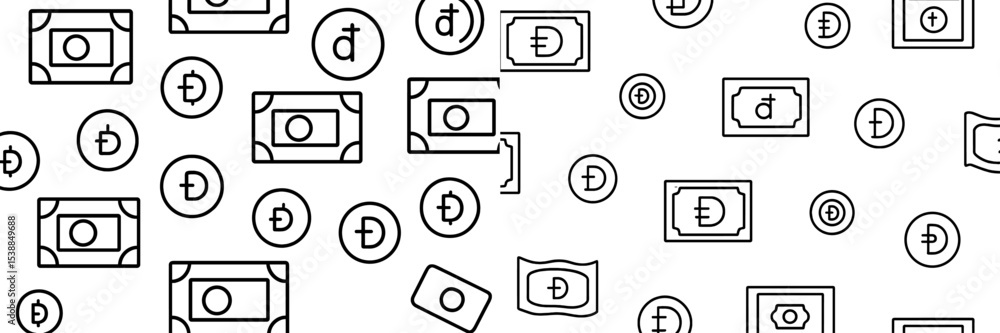Poster Patterns of currency symbols and notes on a white background conveying themes of finance and economy in a minimalist design