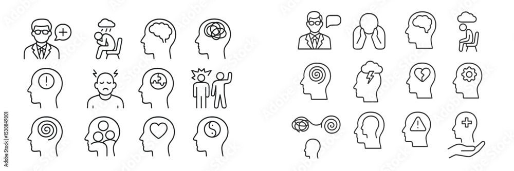 Poster mental health concepts illustrated through simple line art showcasing various emotions and reactions