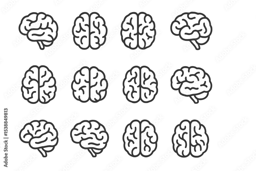 Aufkleber Display of various brain illustrations showcasing unique designs and structures in a grid formation for educational purposes