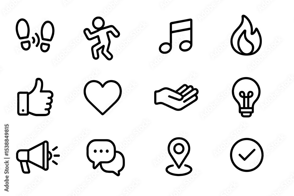 Poster Collection of simple icons representing various activities, emotions, and concepts in a minimalist design