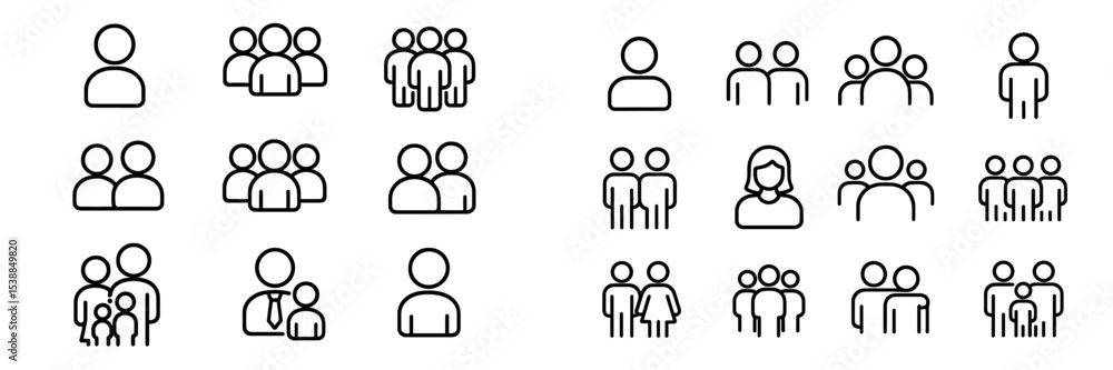 Poster diverse group of people icons representing various social interactions and roles in community settin
