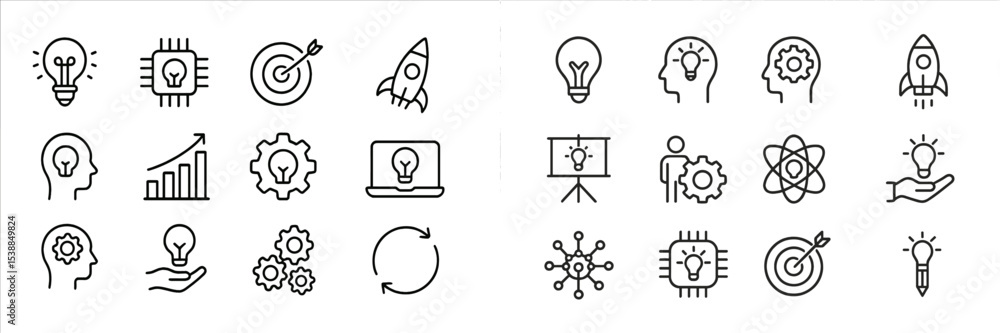 Poster Creative concept icons showcasing innovation and technology in various fields and activities for brainstorming and problem-solving