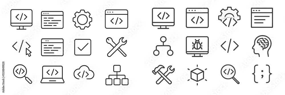 Leinwandbilder Collection of coding and programming icons in minimalistic style showcasing various tech concepts and tools