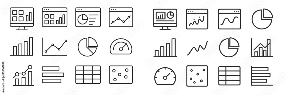 Aufkleber Various data visualization icons representing graphs, charts, and analytical elements in a simple design style