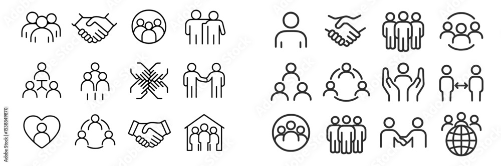 Poster vector icons representing teamwork, collaboration, and community building in a simple, minimalist de
