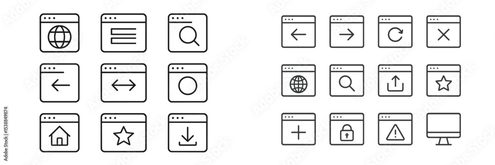 Poster Various icons representing web navigation and functions arranged in a grid layout on a plain background