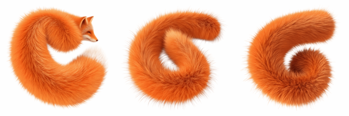Set For fluffy orange fox tails isolated on transparent background