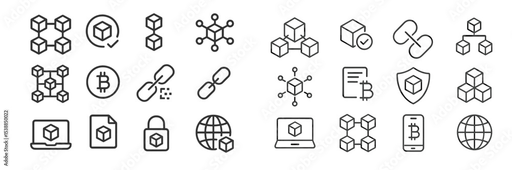 Aufkleber collection of blockchain and cryptocurrency icons in minimalistic design featuring various symbols a
