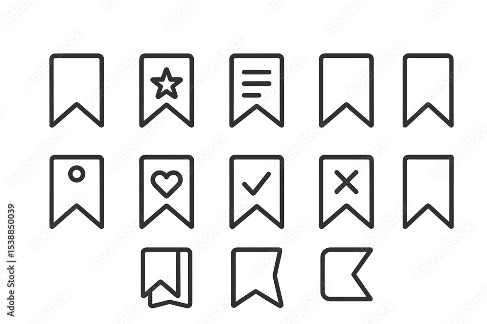 Poster collection of simple bookmark icons in various designs for digital or print use