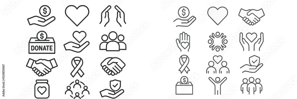 Poster symbols of kindness and generosity displayed through various icons representing donation and communi