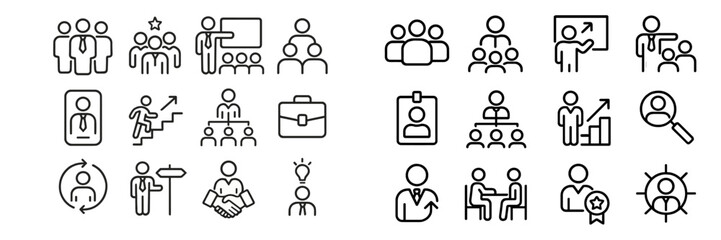 Obraz premium Symbols of teamwork and professional growth in a minimalist design featuring various human figures and icons