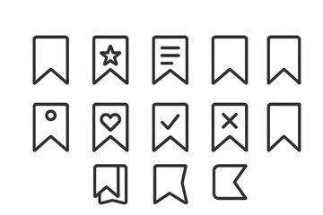 Collection of simple bookmark icons in various designs for digital or print use