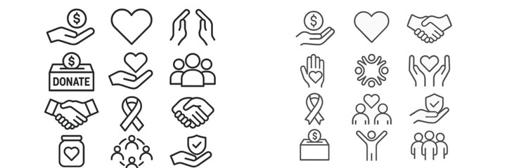 Symbols of kindness and generosity displayed through various icons representing donation and community support activities