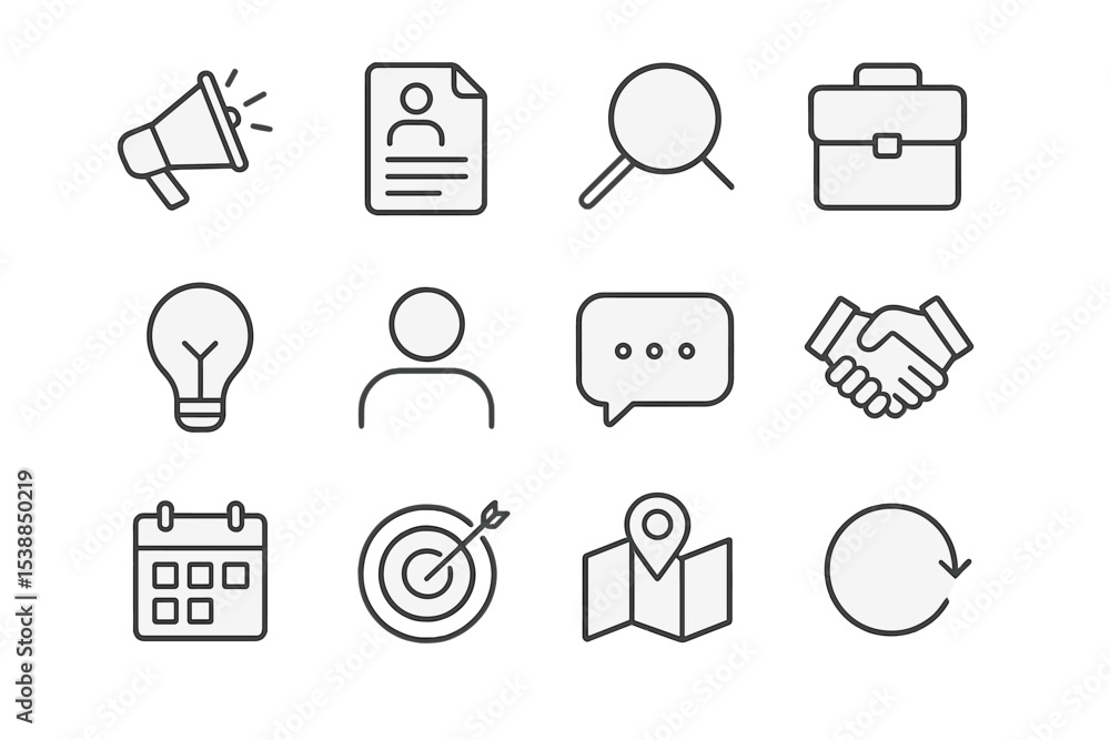 Poster Icons representing job search concepts in a minimalistic design for career development and networking strategies