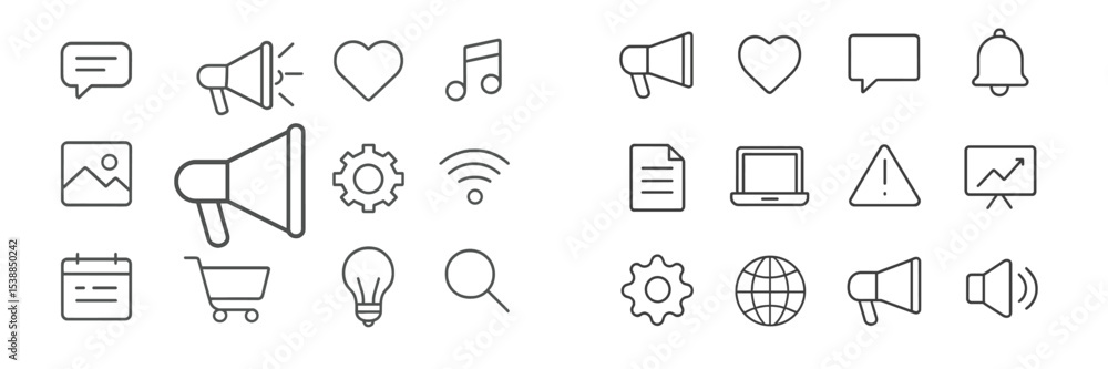 Poster graphic design elements representing communication and technology trends in modern society