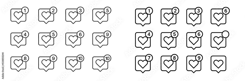 Poster Heart icons representing engagement and interactions on social media platforms in a grid layout