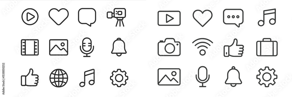 Poster Collection of simple vector icons representing multimedia activities and social interactions with a modern design