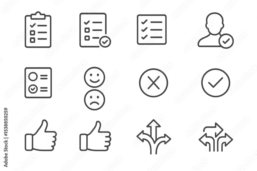 Poster checklist symbols and icons depicting task completion, user feedback, and decision-making in a simpl