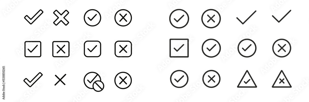 Poster Shapes and symbols illustrating checks and crosses, on a clean white background for clear visibility and easy interpretation