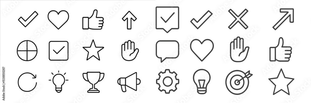 Poster Collection of outline icons depicting various symbols for user interaction and feedback in a digital interface
