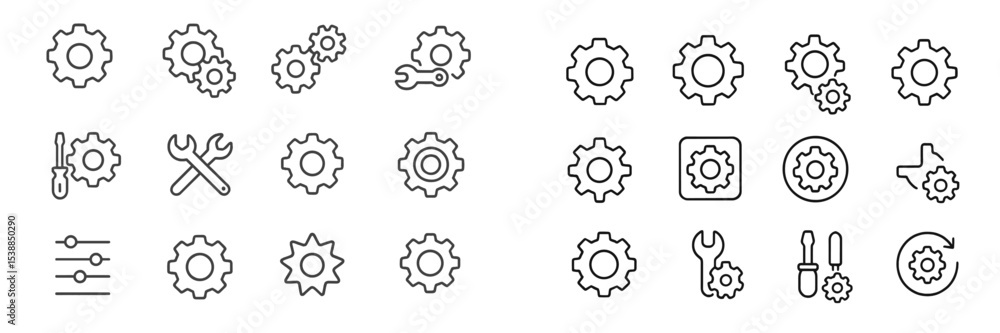 Poster Collection of icons representing gears and tools in a minimalistic style, suitable for design and engineering projects
