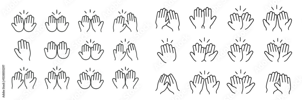 Poster multiple hand gesture illustrations depicting applause and celebration in a minimalist style