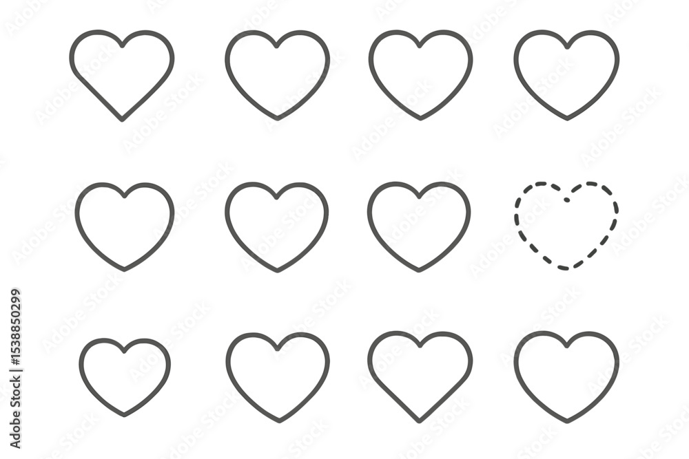 Aufkleber Collection of heart outlines arranged in a grid pattern showcasing various styles and designs for creative uses