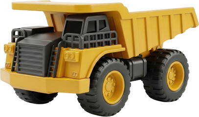 Yellow dump truck 3D render isolated on Heavy equipment construction vehicle toy truck
