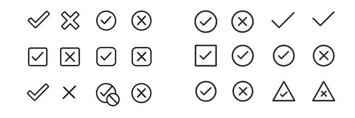 Shapes and symbols illustrating checks and crosses, on a clean white background for clear visibility and easy interpretation