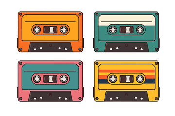 Fototapeta premium Colorful cassette tapes arranged in a grid showcasing retro music storage from the 1980s and 1990s in a vintage style