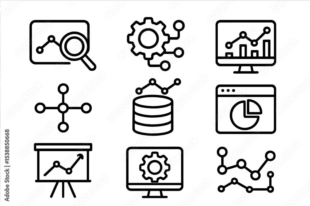 Aufkleber Data visualization tools and analytics icons displayed in a grid layout for educational purposes